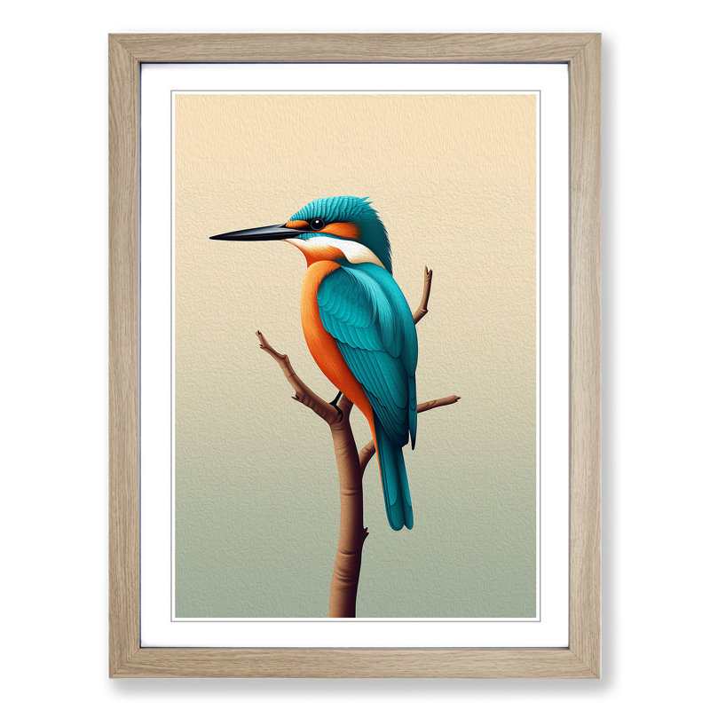 Kingfisher Minimalism Framed Print, Oak, 34cm H x 25cm W x 2cm D