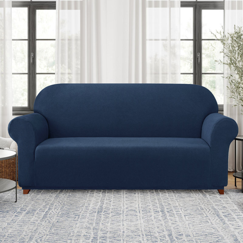 Soft Spandex Stretch Box Cushion Sofa Slipcover, Navy, 104cm H x 180cm W x 107cm D