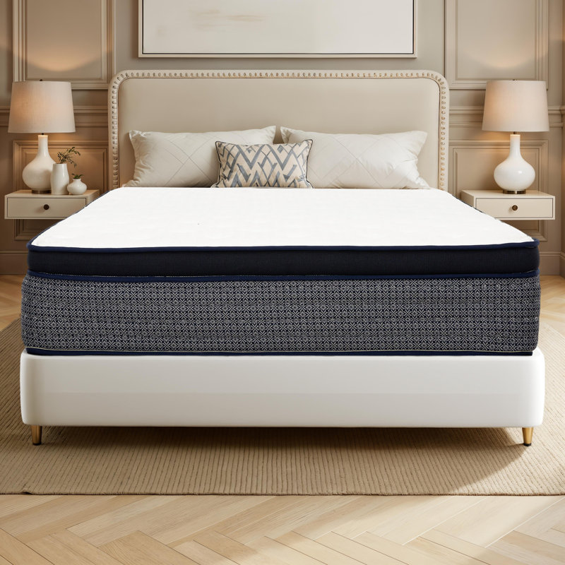 14 Inch Euro Top Cooling Hybrid Queen Size Mattress with Ice Yarn Cover, Gel Memory Foam, Pocket Coils & Edge Support, 14"