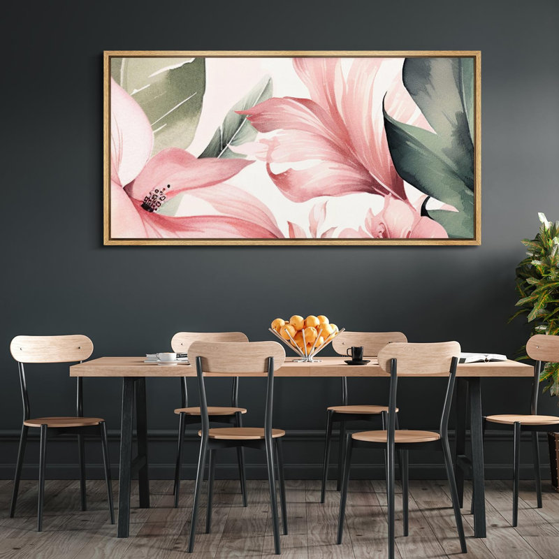 «Flower Blossom Delicate Floral Watercolor Soft Pink Blossoms Illustration», reproduction encadrée sur toile, Naturel