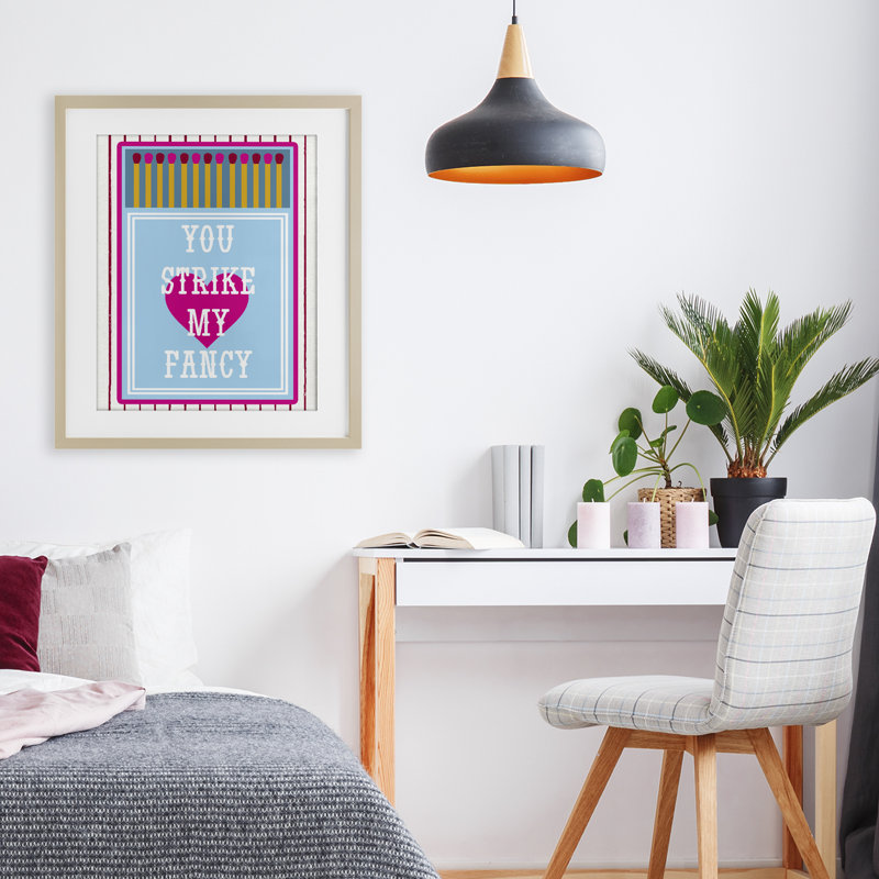 «You Strike My Fancy», reproduction encadrée sous verre, design par Lil 'Rue, 21 x 17, Harvest Pine Under Glass Framed