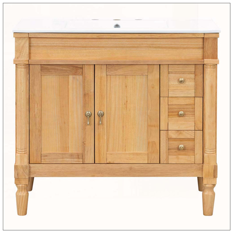Bathroom Vanity with Ceramic Sink, Wood-36-Inch