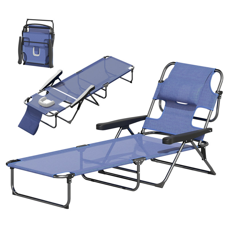 Folding Lounge Chair W/ Reclining Back, Gray, Blue