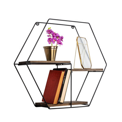 Modern Wall Shelf Set (3 Pieces), Black & Walnut, 23.6 x 5.5 x 5.9 inches | 100% Spruce Wood & Metal Frame, 0.6-inch Thickness | Stylish Storage with 8.8 lbs Capacity, Perfect for Industrial Home Decor