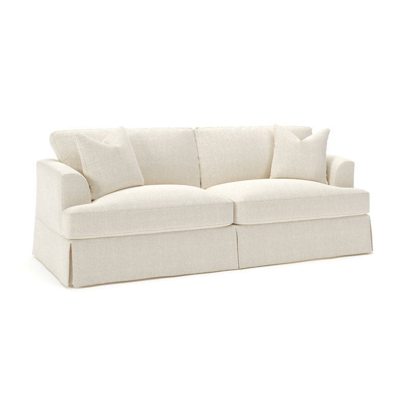 Lucia 92.5'' Slipcovered Sofa, Davis Pearl Bouclé Performance