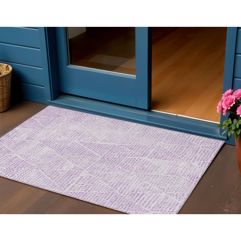 Tapis extérieur lavable à motif géométrique mauve et ivoire 3 pi x 5 pi