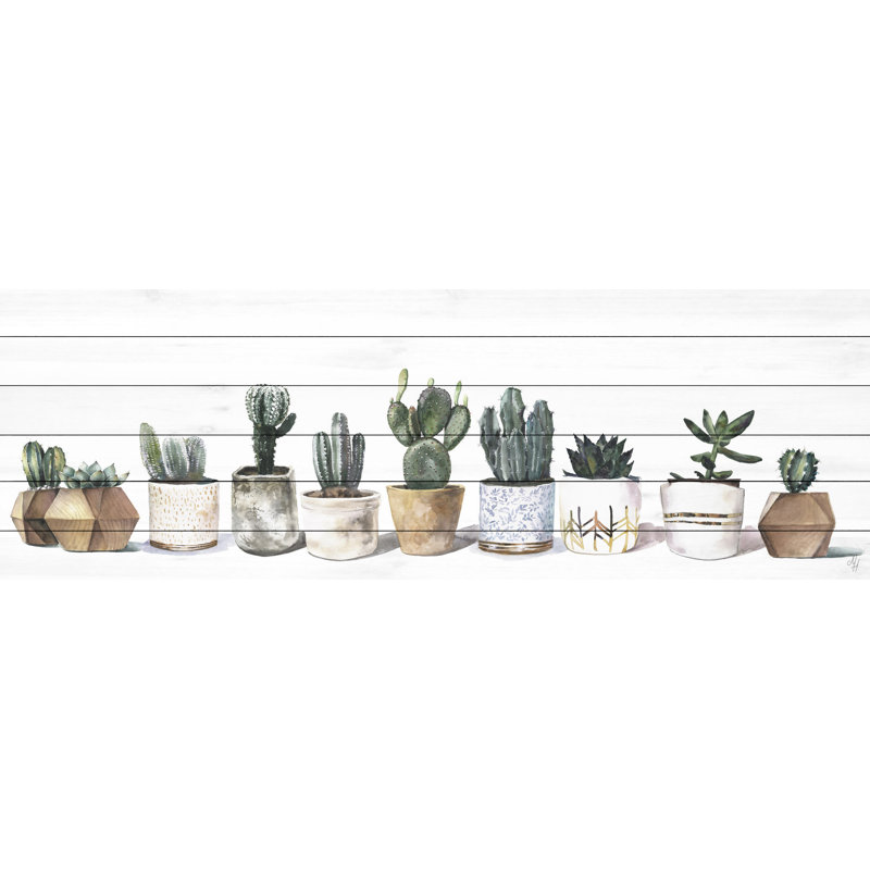 «Cacti and Earth Tones», reproduction de peinture à l'aquarelle sur bois, H 10 po x l 30 po x P 1,5 po