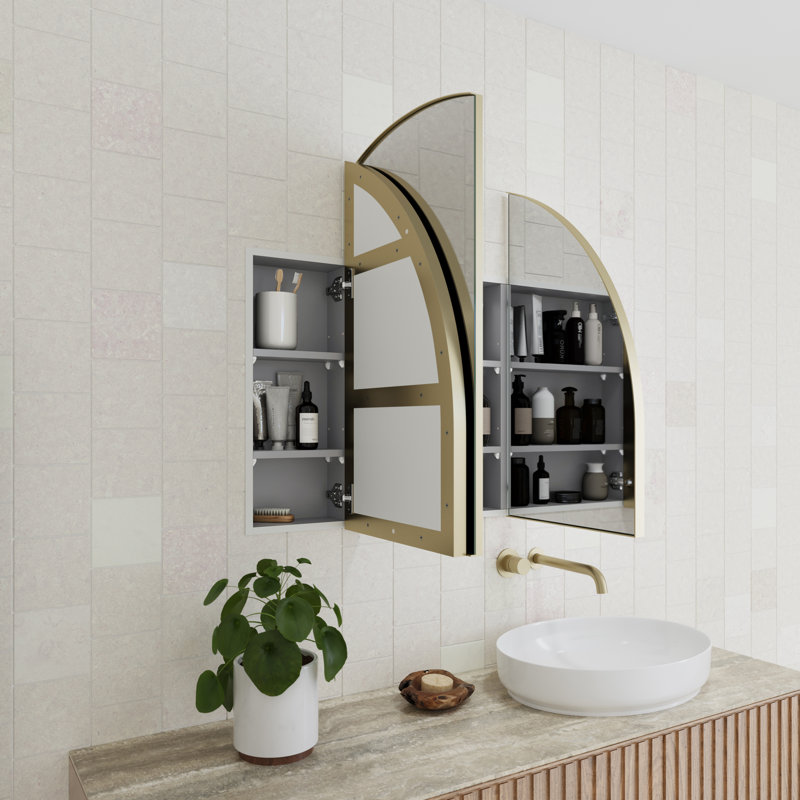 Recessed Framed 3 Doors Medicine Cabinet with 3 shelves, Gold