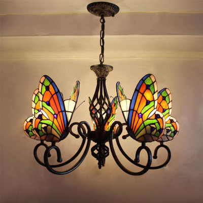 Stained Glass Chandelier Light With Butterfly Shaped