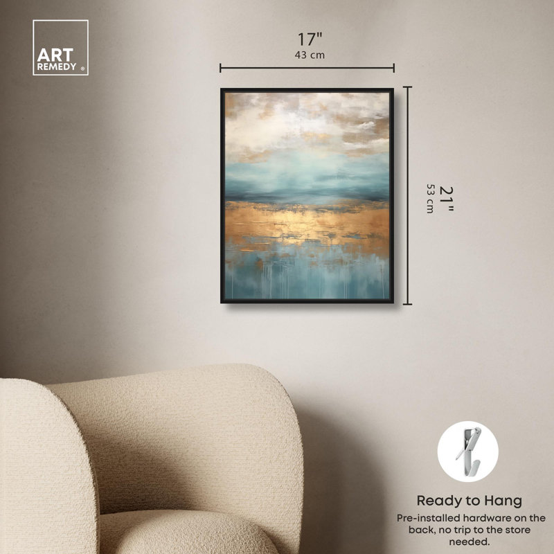 «Cloudscape in Gold III» par Art Remedy, Noir, H 21 po x l 17 po, Cadre flottant