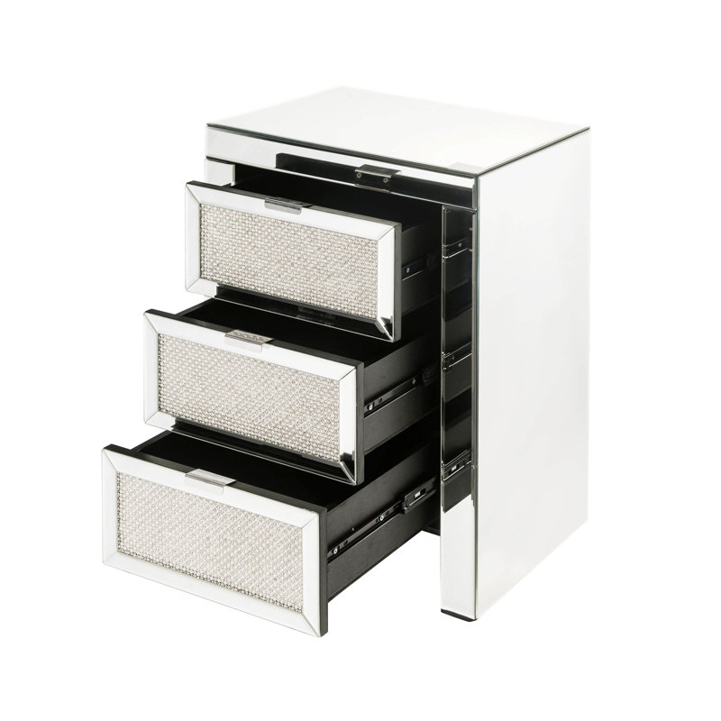 Ligeia Mirrored Glass and Glass Top 3 - Drawer End Table with Storage