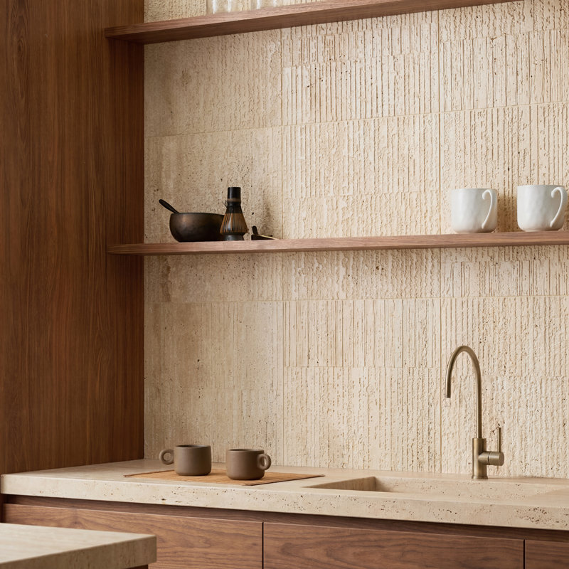 Stretto 16x16 Textured Honed Marble Wall Tile, Cream