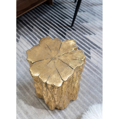 13.5X13x20" Golden Tree Trunk Stool, Antique Gold Distressed Side Table, Magnesium, , Versatile For Living Room, Office, Bedroom Stool In Gold, Magnesium Crafted, And Appealing, Enhances Beauty Of