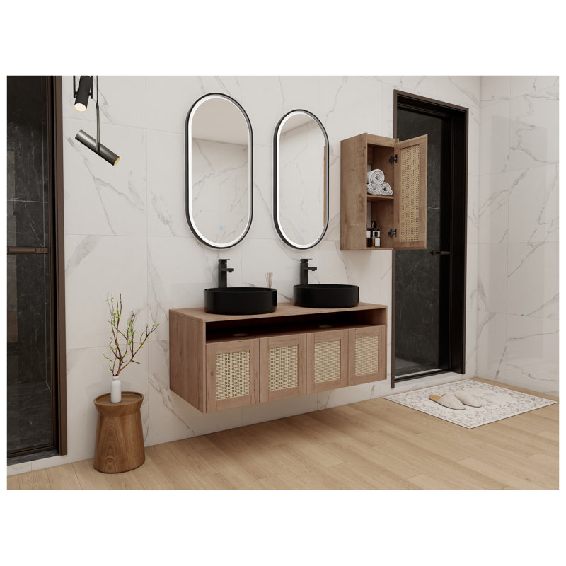 Ensemble de meuble-lavabo double 48 po avec armoire d'appoint 48 po