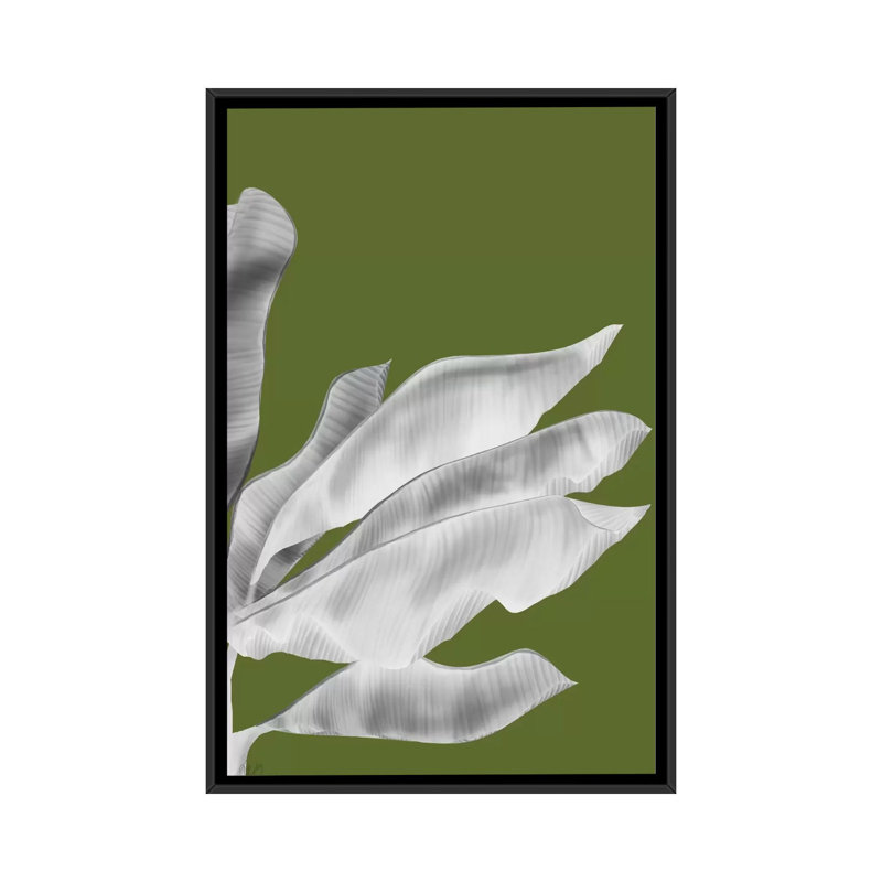 « banane leaves v », impression sur toile, H 26 po x l 18 po x P 1,5 po, Toile avec cadre noir, Pas de tapis