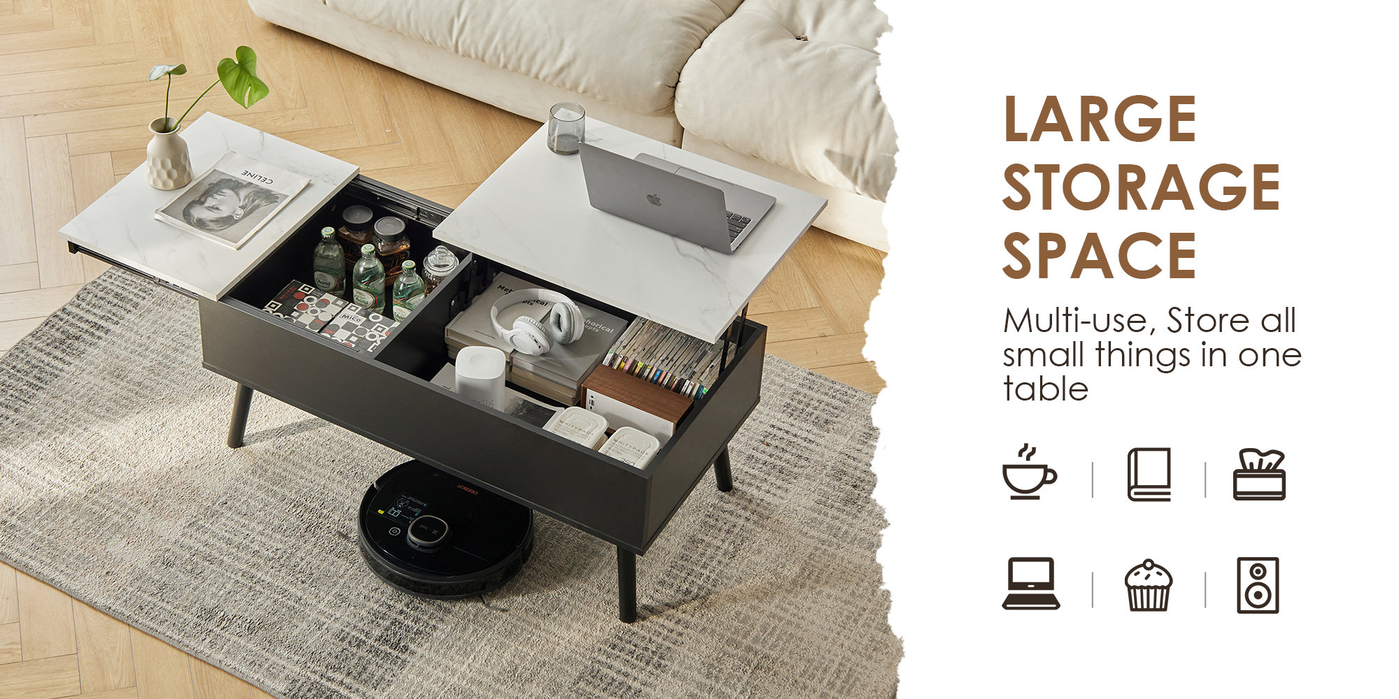 Oliver Hasita Lift Top & Slide Out Coffee Table with Storage