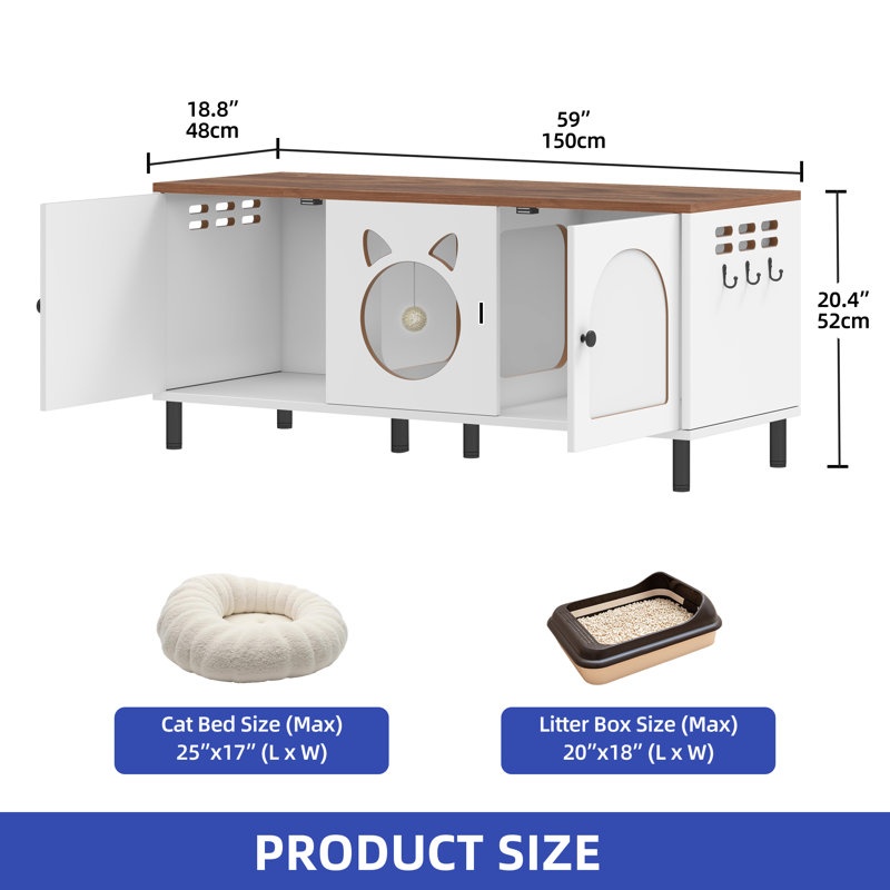 Enceinte double pour litière avec crochets et crochets Furniture Style, Brun / Blanc, H 20,4 po x l 59 po x P 18,8 po