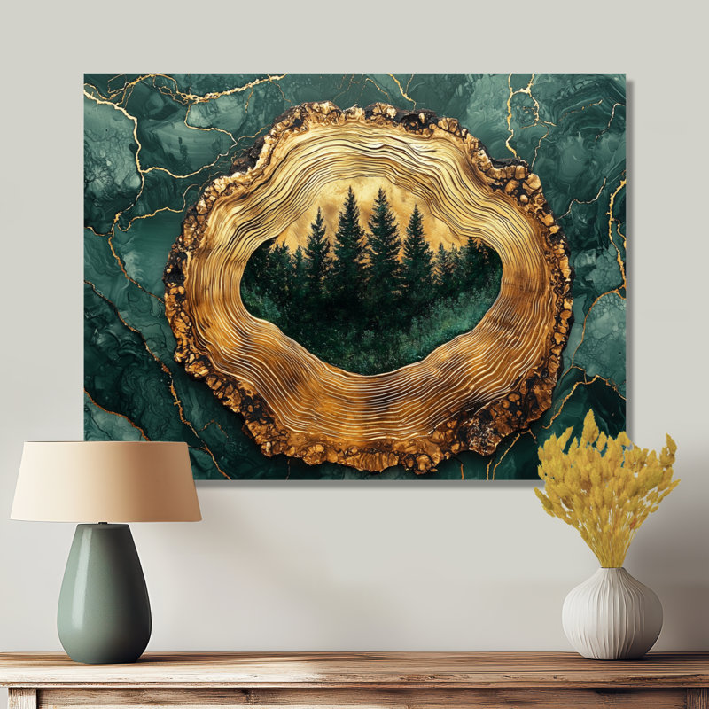 Forêt de pins sur un horizon émeraude, H 16 po x l 32 po, Toile tendue, Ne s’applique pas