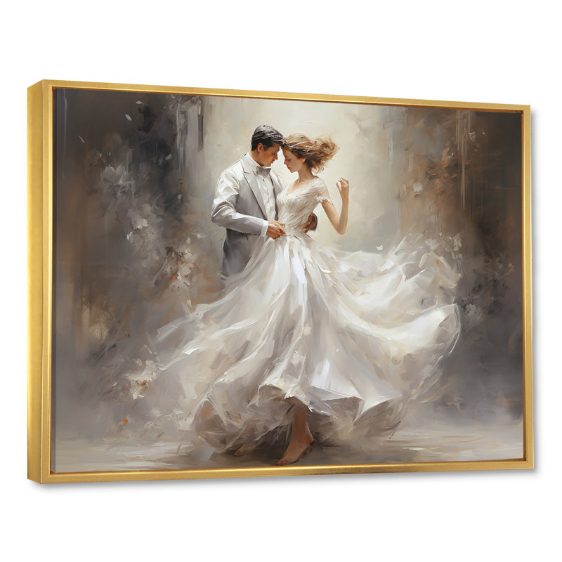 Danse valse en blanc I sur toile, Cadre flottant doré, H 44 po x l 34 po x P 1,5 po