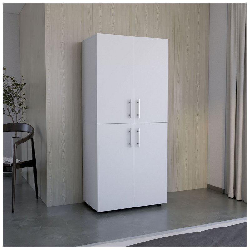 Armoire 70 po H, portes doubles, 6 tablettes, 2 tringles de suspension, blanc, Blanc