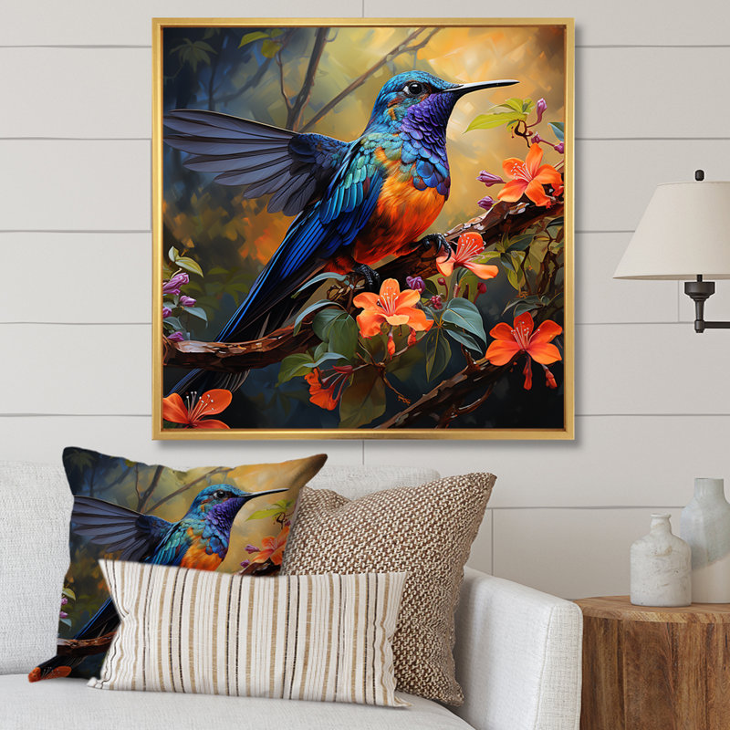«Humminbird» - Art mural, H 30 po x l 30 po x P 1,5 po, Cadre flottant doré