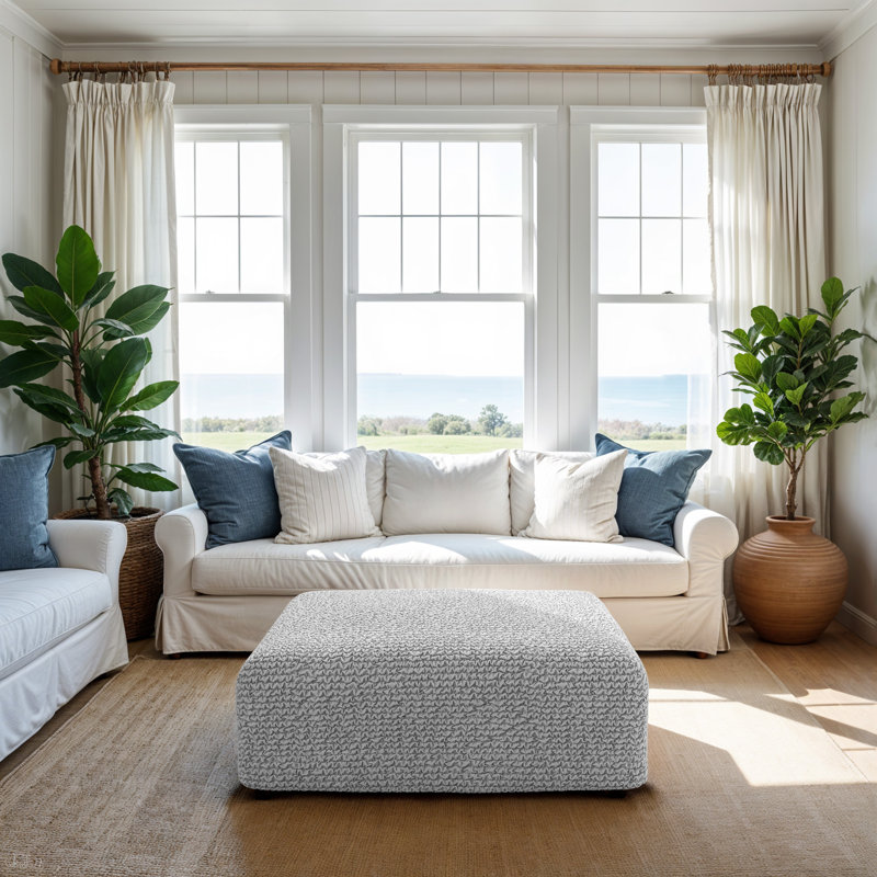 Stretchy Slipcover for Ottoman - Easy to Clean & Durable - Comfort Collection, Light Gray, Medium