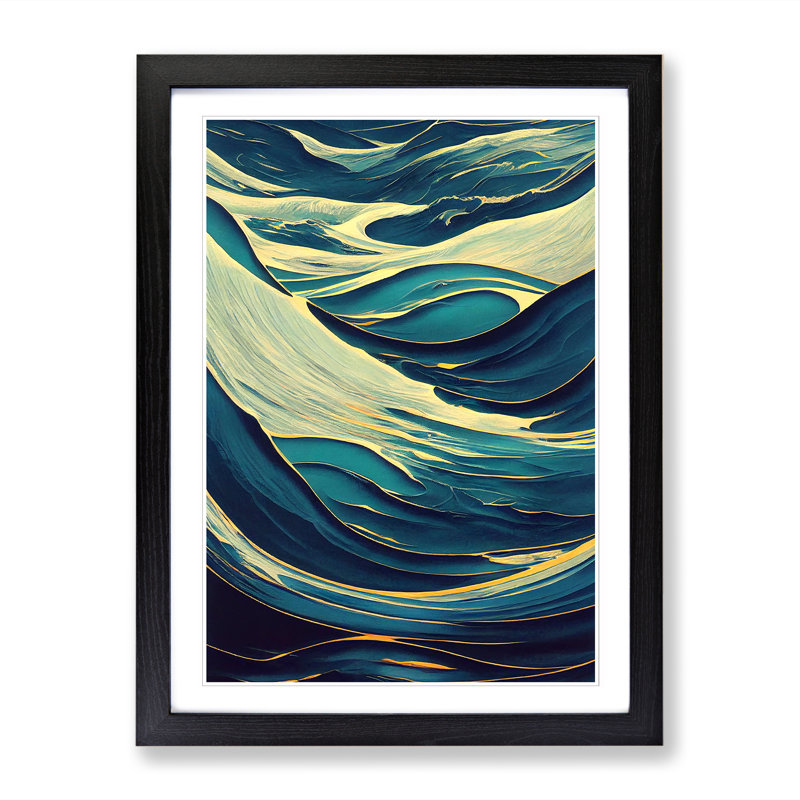 Ocean Sea Abstract Art Vol.4 - Picture Frame Print, 34cm H x 25cm W x 2cm D, Walnut