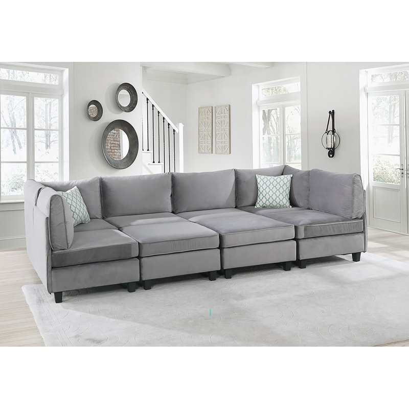 Canapé modulaire en velours gris 8 pièces Simona