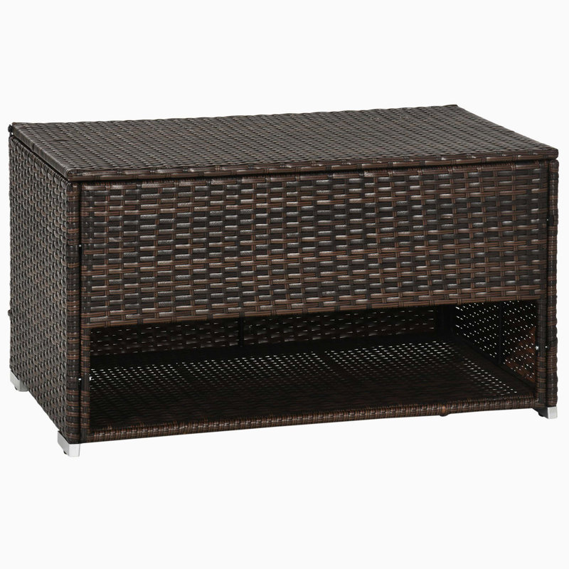 Multi-Functional PE Rattan Woven Outdoor Storage Furniture, Combined Deck Box & Towel Rack with Inner Liner for Pool Toys, Garden Tools and Patio Soft Cushions