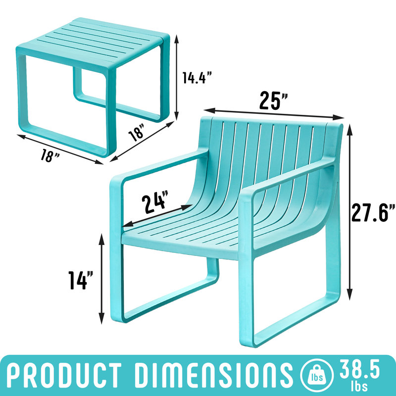 Werph 2-Piece Outdoor Seating Group with Side Table, Outdoor Patio Conversation Sets with Ottoman, Blue