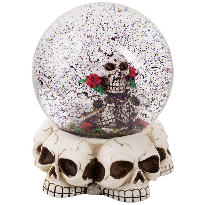 LED Lighted Skulls And Roses Halloween Snow Globe With Sound - 6"