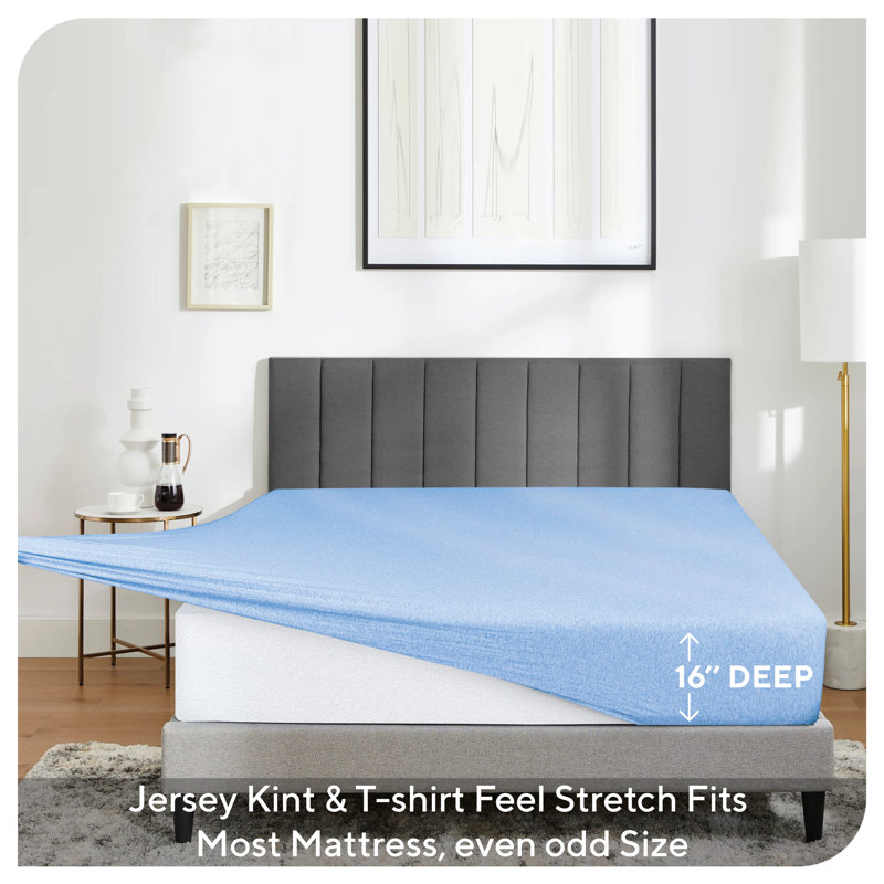Ensemble de draps en jersey grand respirant en jersey 4 pièces | Toutes saisons, denim, Denim