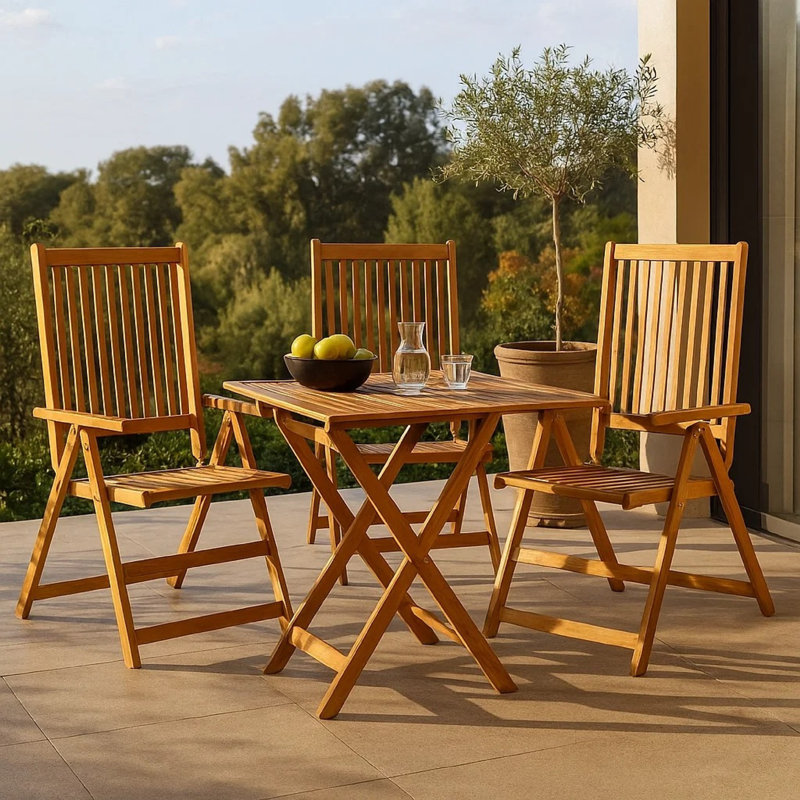 Ensemble de 3 fauteuils d'extérieur inclinés, structure en bois d'acacia brun