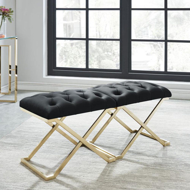 Banc rembourré Heeter, Doré, Noir, noir, noir, noir