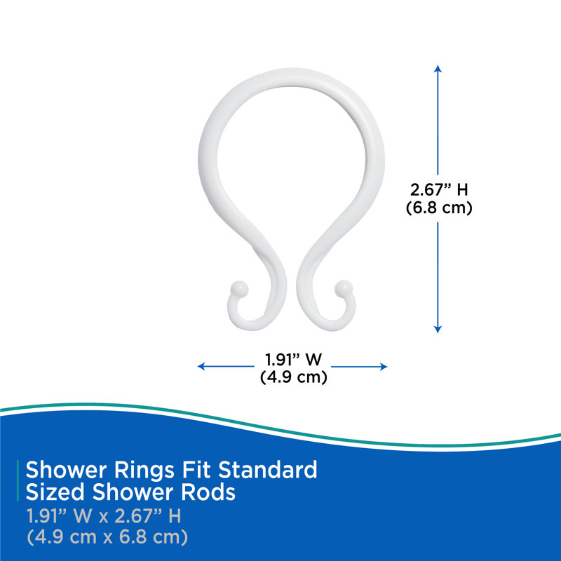 Kenney Rust-Proof Plastic Shower Curtain Double Hooks, White