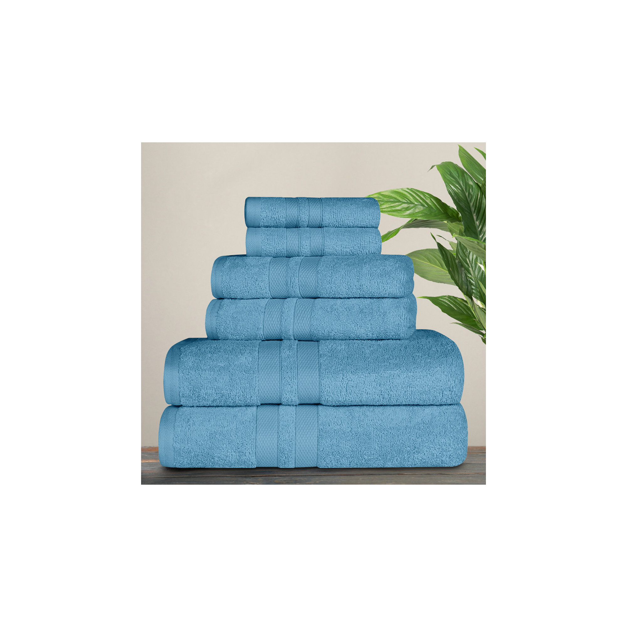 Amoy Soft 6 Piece 100% Cotton Towel Set, Denim Blue