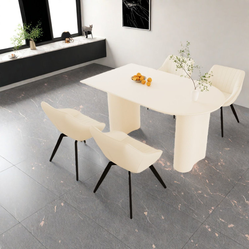 Ensembles de table de salle à manger en MDF moderne avec chaises en polyuréthane beige, idéal pour la cuisine et la maison
