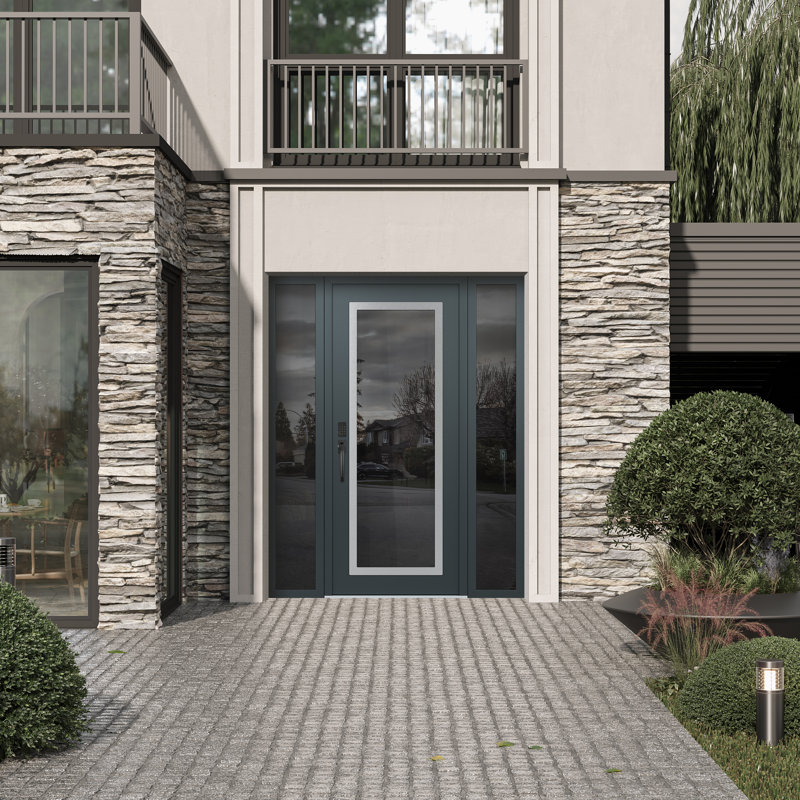 Panneau d'entrée en acier argenté anthracite / anthracite avec panneau avant et porte latérale, L 65,69 po x H 81,69 po