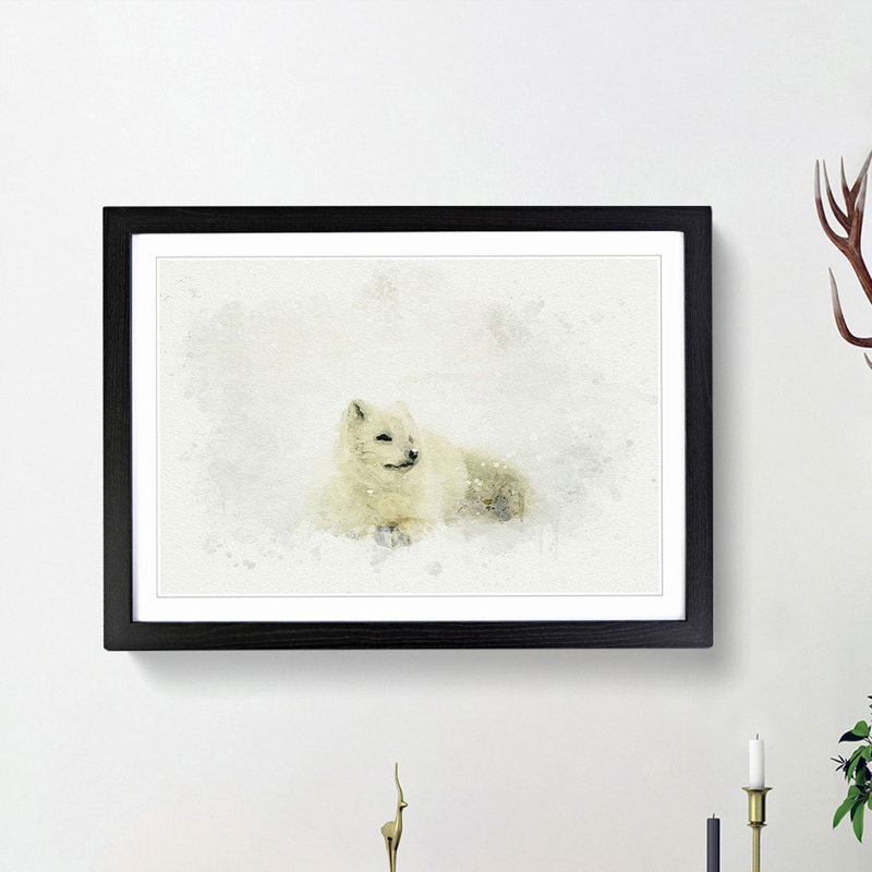 Resting Arctic Fox in Abstract - Picture Frame Graphic Art Print, Black Framed, 36cm H x 48cm W x 2cm D