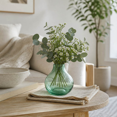 Artisan Rounded Glass Bud Vase Decor for Table Styling - Petite Flower Vase for Living Room, Bedroom, Home or Office Tall Accent - 4", Green & Blue