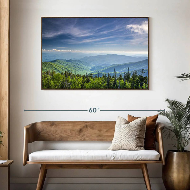 Clingmans Dome, paysage de montagne, 46 po x 31 po, Cadre flottant en noyer