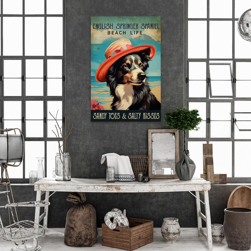 «English Springer Spaniel Beach Life» - 1 pièce, rectangle anglais Springer Spaniel Beach Life sur toile, impression