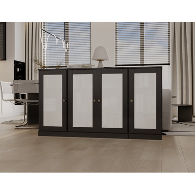 100% Solid Wood 65" Sideboard with Frosted Glass Doors and Adjustable Shelves