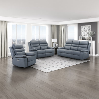 Hyler Modern & Contemporary Power Reclining: 3-Piece Living Room Set with Top Grain Leather Seating Surfaces, One-Touch Power Reclining & Integrated USB Charging Ports