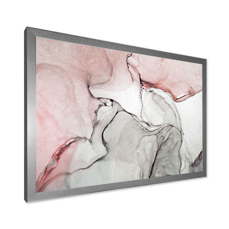 Art mural sur toile luxueux rose gris marbré II, Toile avec cadre photo, H 34 po x l 44 po, Argent argent