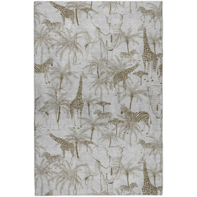 Premium Machine Washable Dream Shag ADS202 Palms and Safari Animals Rug
