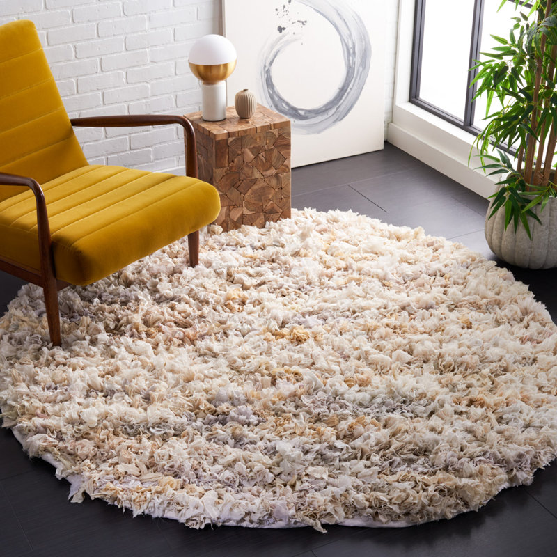 Adalbern Shag Hand Loomed Performance Rug, Round 6'
