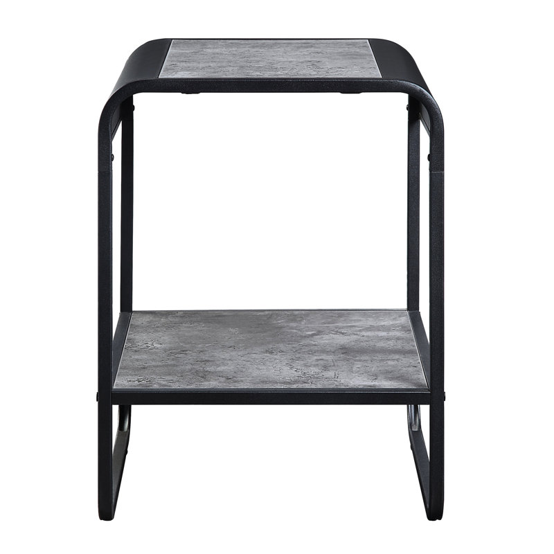 Table de bout en béton gris et noir avec compartiment de rangement spacieux et tablettes latérales contemporaines