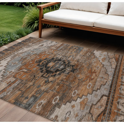 Tapis lavable intérieur/extérieur, 2,74 m x 3,66 m, motif tribal rouille et gris, couleur terre cuite
