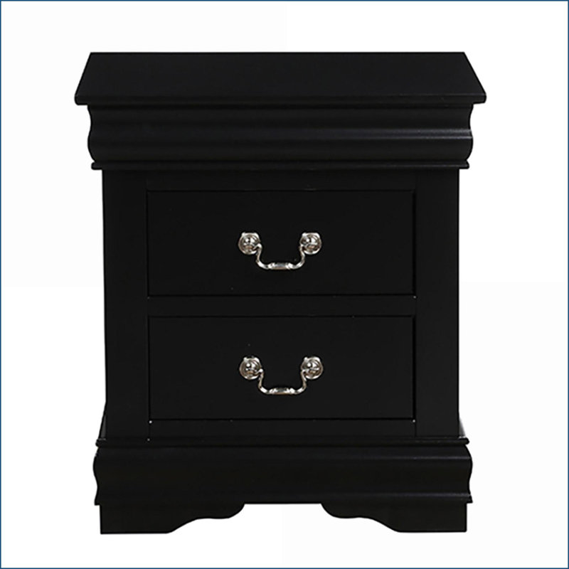 Table de chevet noire classique à 2 tiroirs pour le rangement dans la chambre à coucher, Noir